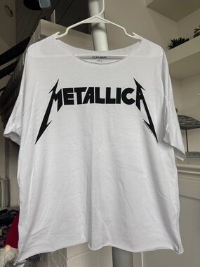 Women’s Metallica Cotton Boxy Top/Shirt/Blouse Sz M/L Boatneck